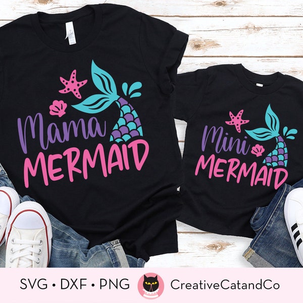 Mother’s Day Svg, Mom and Daughter, Mama Mermaid, Mini Mermaid, Matching Shirts, Summer, Beach Vacation, Shirt Design, Svg, Dxf, Png