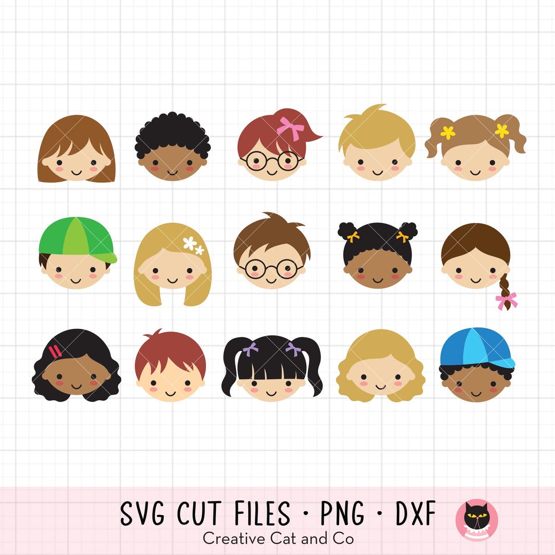 Kid Children Face SVG PNG DXF Clipart Cute Little Boy Girl Kid Chracter ...