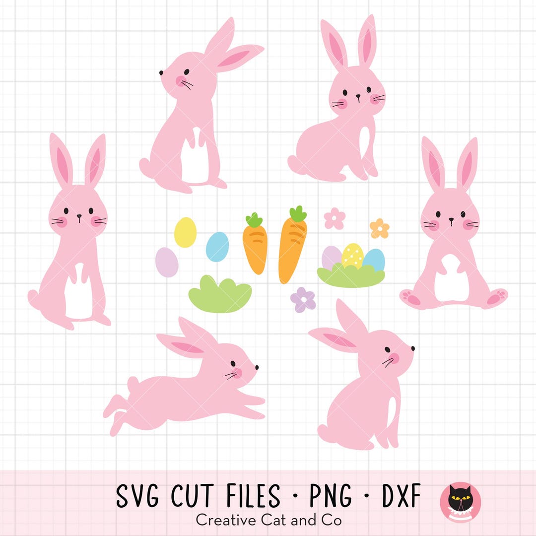 Cute Easter Bunny SVG PNG DXF Bundle | Cartoon Rabbit Clipart With Eggs ...
