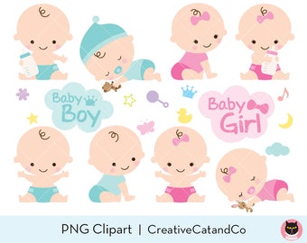 Baby Shower Clipart Clip Art Baby Boy Girl Clipart Cute Baby Clipart - Digital Instant Download
