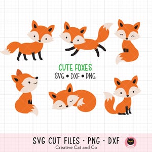 Bundle SVG renard, mignon renard Svg Png, ensemble de renards assis dormant debout Svg, couper des fichiers, Dxf, Png, Clipart, Cricut, Silhouette