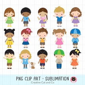 Imágenes prediseñadas de niños, imágenes prediseñadas de niños y niñas lindos, niños negros, niños de la escuela primaria, diversidad, dibujos animados, paquete de ilustraciones