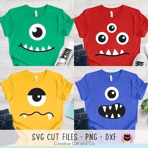 Cute Monster Faces SVG PNG DXF | Halloween Monster Eyes and Teeth Bundle | Funny Little Monster Cut Files for Kids Shirts and Crafts