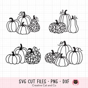 Outlined Pumpkin Svg, Png, Pumpkin Drawing, Group of Pumpkins, Three, Four, Fall Thanksgiving Pumpkin Drawings, Svg, Dxf, Png Clipart
