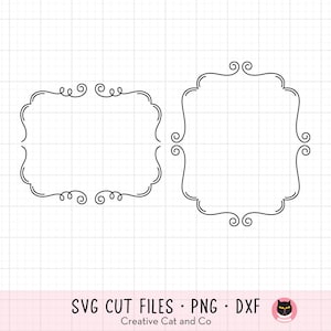 Flourish Frame SVG PNG - Clipart di bordo decorativo a spirale, cornice rettangolare classica vintage, file di taglio Cricut, DXF, banner ornamentale