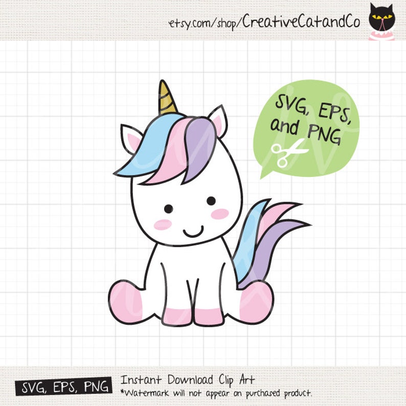 Download Cute Baby Unicorn SVG EPS Files for Cricut or Silhouette | Etsy
