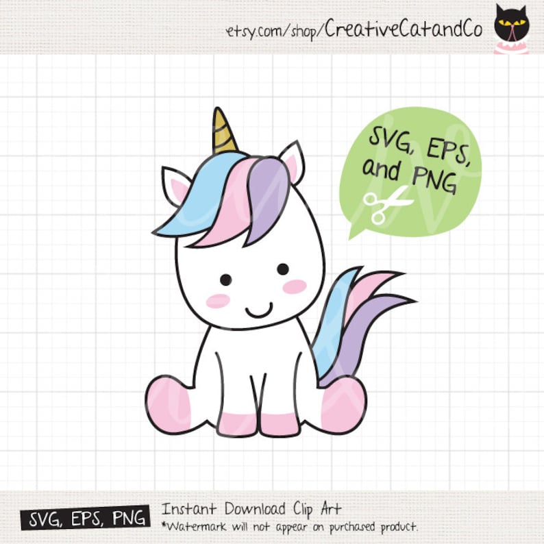 Download Cute Baby Unicorn SVG EPS Files for Cricut or Silhouette | Etsy