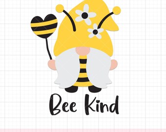 Gnomos amables con las abejas SVG PNG - Lindo gnomo con disfraz de abeja Clipart, Letrero de jardín apto para polinizadores, Ilustración de primavera y verano, Archivo de corte Cricut