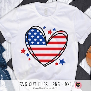 USA Amerikanische Flagge Herz svg, Png, Unabhängigkeitstag, 4. Juli, USA, Vaterländisches Herz, Shirt Design, svg, Dxf, cut File, Cricut