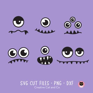 Niedliches Halloween-Monster, Gesicht, Augen, Png, lustige Monster mit Reißzähnen, Kinder Halloween, Kind, Baby-Monster, Linie Kunst, Zeichnung, geschnittene Dateien