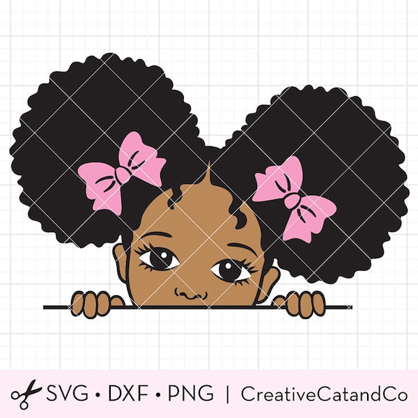 Peeking Black Afro Girl SVG Cute African American Girl with Afro Puff Hair Peeking Peek A Boo Cute Black Kid Clipart Svg Dxf Png Cut Files