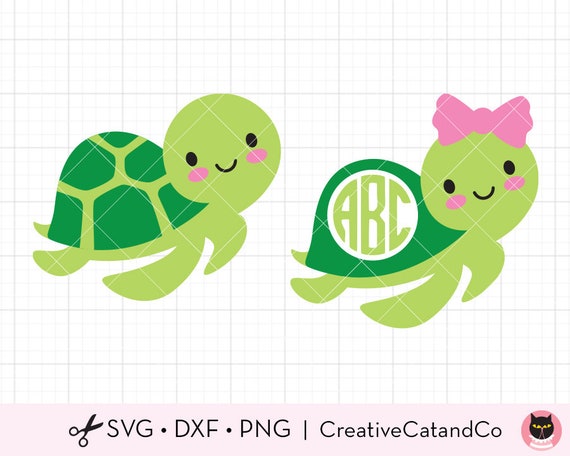 Download Turtle Monogram Svg Dxf Cute Baby Turtle Boy And Girl With Bow Etsy
