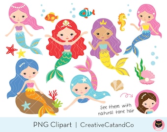 Mermaid Clipart Cute Mermaid Clipart Gold Mermaid Clipart Colorful Mermaid Clipart Under the Sea Clipart Mermaid Princess Clipart