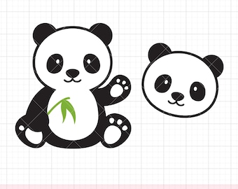 Panda with Bamboo SVG PNG DXF Clipart | Cute Panda Holding Bamboo | Panda Head Cricut Cut File