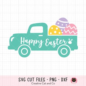 Fröhliche Ostern LKW SVG PNG | Vintage LKW mit Ostereiern Clipart | Cricut Cut-Datei | Niedliche Kinder Illustration in Pastell