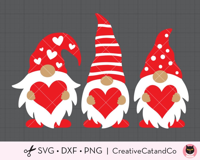 Download Valentines Day Gnome SVG DXF Three Gnomes Holding Hearts ...