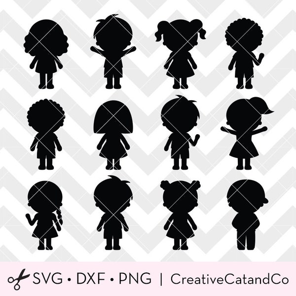 Kid Silhouette Svg, Boy and Girl Silhouette Svg, Png, Clipart, Cut Files, Student Children Silhouette Shape, Kid Shape Confetti Svg, Dxf