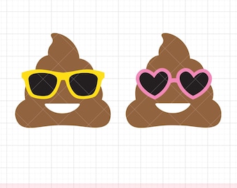 Poop SVG PNG - Cute Poop with Sunglasses, Boy & Girl, Funny Cartoon, Kid Baby T-Shirt Design, Kawaii Illustration, Cricut Cut File, DXF