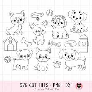 Outline Dog Breed SVG PNG for Kid Coloring Husky Chihuahua Maltese Shih tzu Pug Shiba Dachshund Dalmatian Line Art Digital Stamp Dxf Clipart