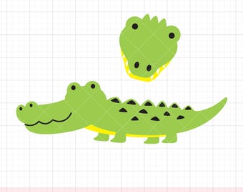 Krokodilalligator SVG PNG DXF Clipart | Söt grön tecknad krokodil hela kroppen och ansiktet | Cricut Cut-fil och sublimering