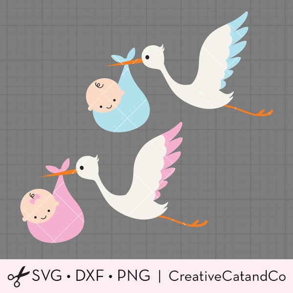 Baby Arrival SVG DXF Baby Boy Girl Shower svg Baby Delivery SVG Stork with Baby svg dxf Cut File for Cricut and Silhouette