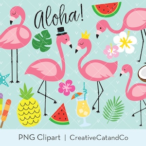 Flamingo PNG Clipart Bundle | Cute Hand Drawn Flamingos in Different Poses | Hawaii Themed Summer Party and Tropical Beach Crafts