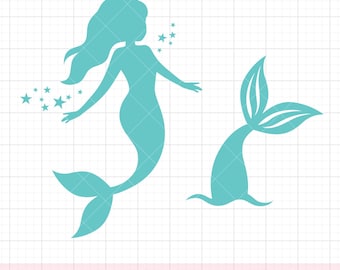 Mermaid Tail in Water SVG PNG DXF | Simple Mermaid and Tail Silhouette | Cricut One Color Cut File