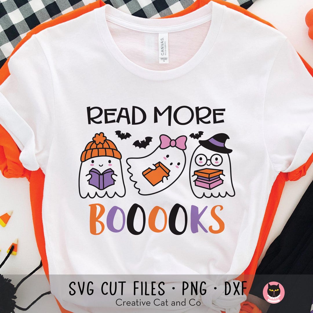 Teacher Halloween PNG SVG, Read More Books, Cute Ghost Reading Books ...