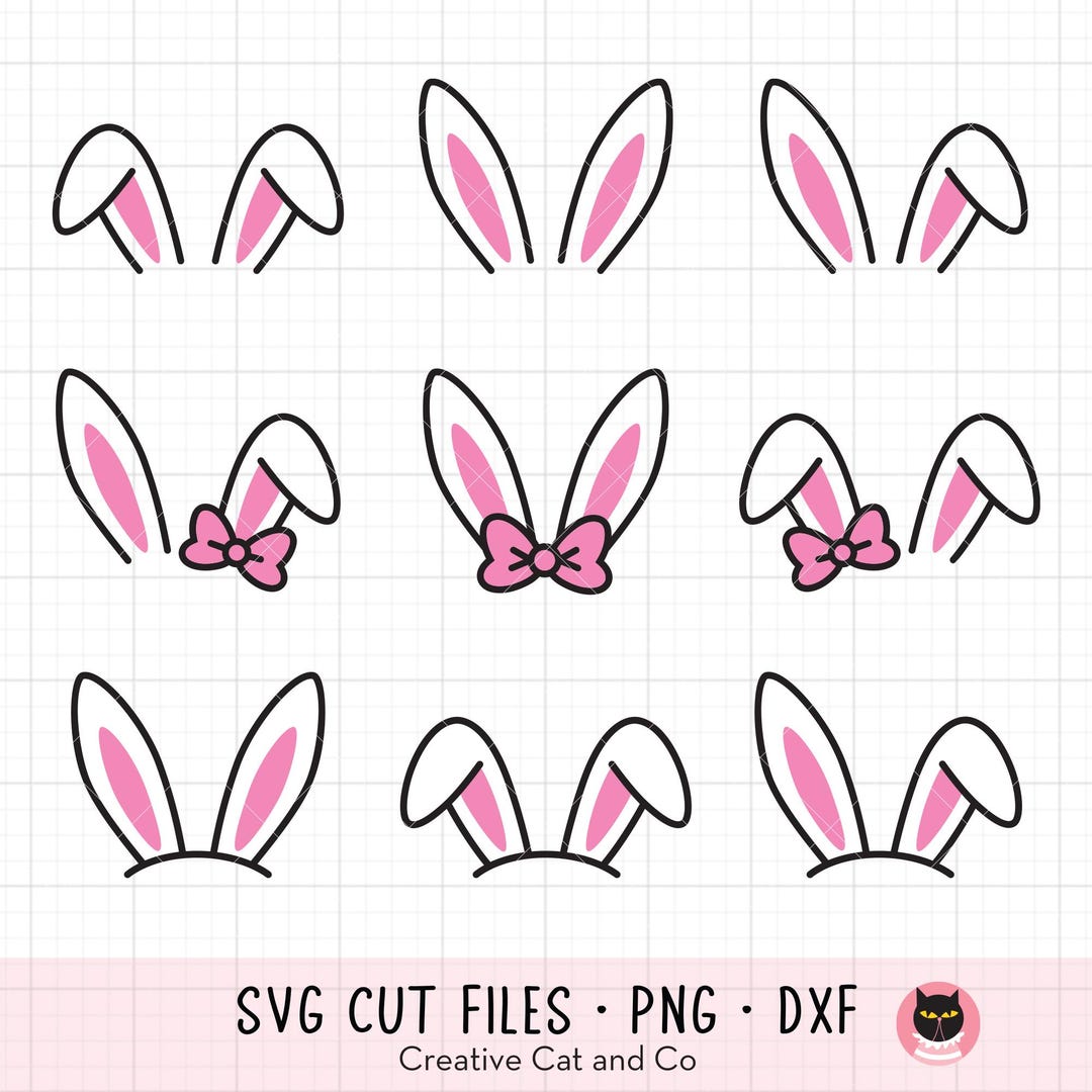 Bunny Rabbit Ears SVG PNG DXF Bundle - Cute Straight and Floppy Ears ...
