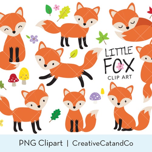 Fox Clipart Baby Fox Clip Art Cute Fox Clipart Forest Animal - Etsy
