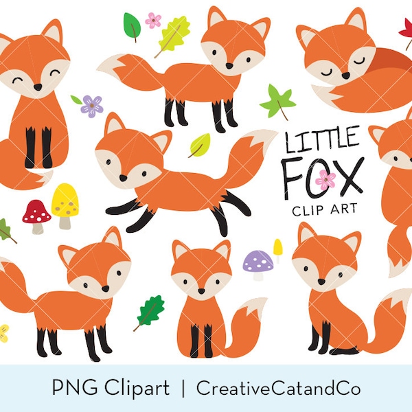 Fox Clipart Baby Fox Clip Art Cute Fox Clipart Forest Animal Woodland Fox Clipart Little Fox Graphic Cartoon Illustration Cliparts Clip Art