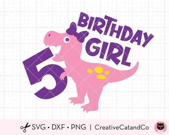 5 ans Fille Anniversaire Dinosaure SVG, Fille 5ème Anniversaire, T