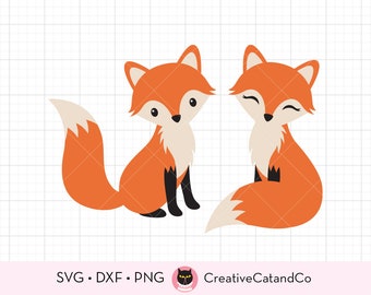 Cute Fox SVG DXF Cuttable Sitting Fox Couple, Boy and Girl Fox, svg dxf Cut File for Cricut, Commercial Use