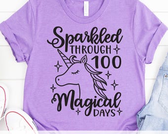 Sparkled Through 100 Magical Days of School Svg Png, 100 Days of School Unicorn Svg, Girl, Teacher, Shirt Design, Svg, Cut File, Dxf, Png