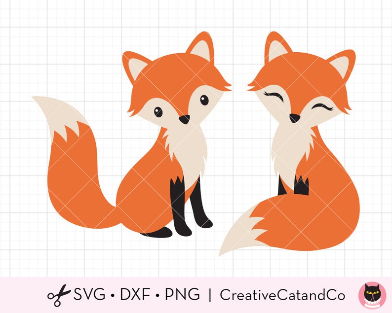 Download Cute Fox SVG DXF Cuttable Sitting Fox Couple Boy and Girl ...