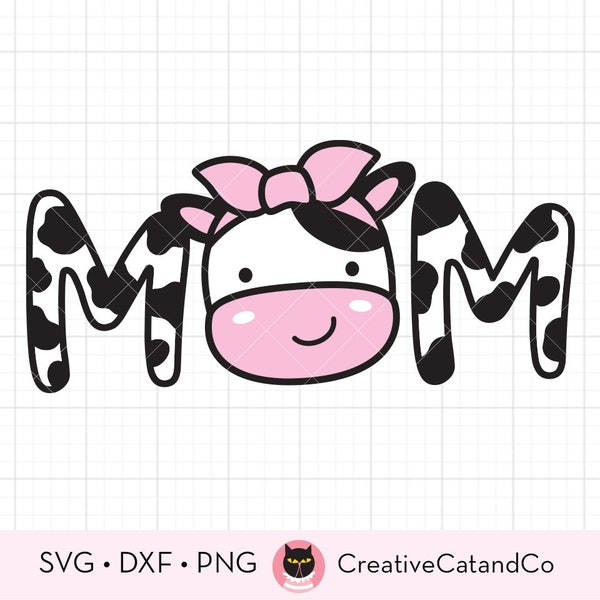 Cow Mom Svg, Cow Mom Png, Sublimation, Cow Mom Face with Bow, Kid Farm Cow Birthday, Little Cowboy Birthday, Svg, Png, Dxf, Cut File