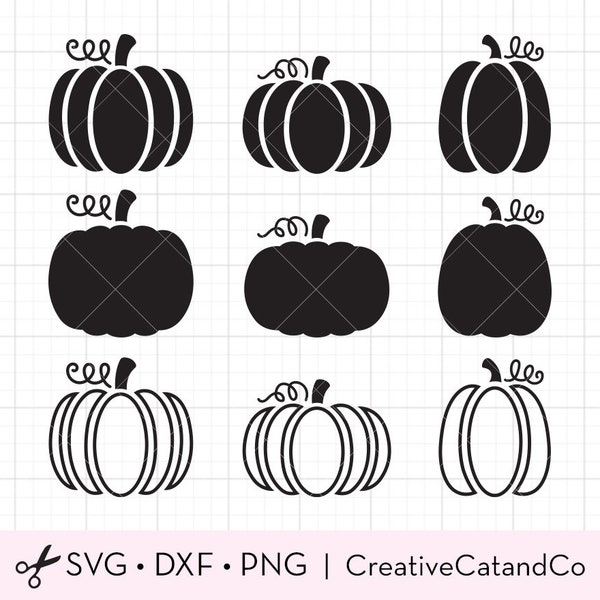 Pumpkin Silhouette Bundle Svg, Split Pumpkin Svg, Outlined Pumpkin Svg, Pumpkin Outline Svg, Thanksgiving, Svg, Dxf, Png, Cut Files, Cricut