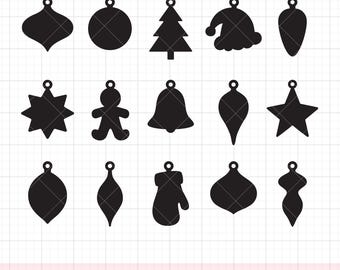 Christmas Ornaments Silhouette SVG PNG DXF Bundle | Single Ornament with Cap and Hanger Loop | Solid Black Shape | Cricut Cut Files