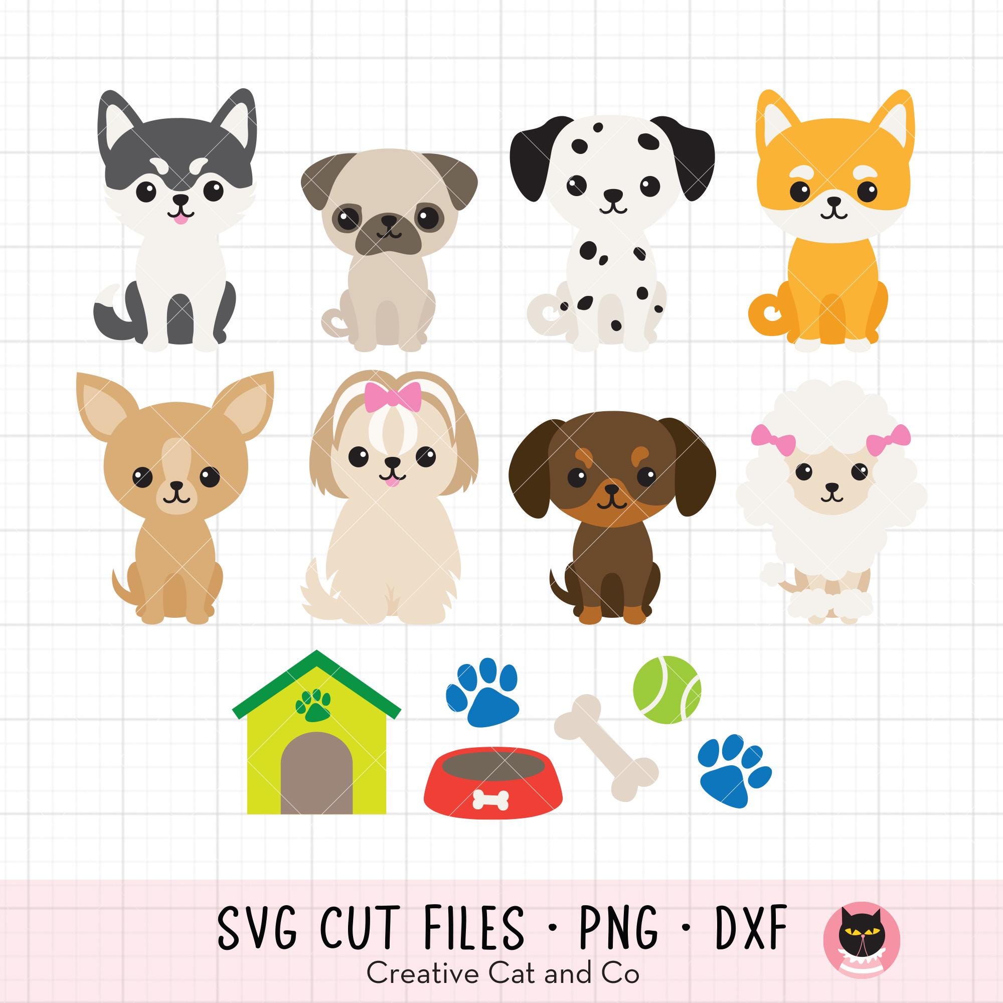 Puppy Dog SVG PNG DXF Clipart Bundle | Cute Dog Breeds Illustration Set ...