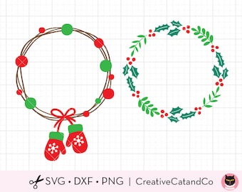 Christmas Wreath SVG DXF Holly Berry Wreath Frame Holiday Christmas Ornament Winter Frame Border svg dxf Cut File Commercial Use
