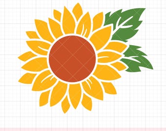 Sunflower SVG PNG - Minimal Style Sunflower with Leaves Clipart, Summer Flower Graphic, Cricut Cut File, DXF