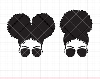 Ragazza nera carina con occhiali da sole SVG PNG, Afro Puff Black Woman Clipart, Silhouette di una ragazza afroamericana carina, Design per maglietta, File di taglio