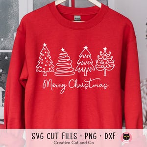 Minimalist Christmas Tree SVG PNG DXF | Modern Merry Christmas Shirt Design | Black and White Trees Drawing Easy One Color Cut File