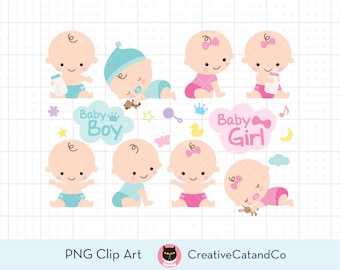 Baby Shower Clipart Clip Art Baby Boy Girl Clipart Cute Baby Clipart - Digital Instant Download