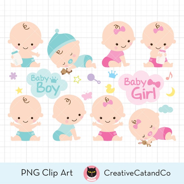Baby Shower Clipart Clip Art Baby Boy Girl Clipart Cute Baby Clipart - Digital Instant Download