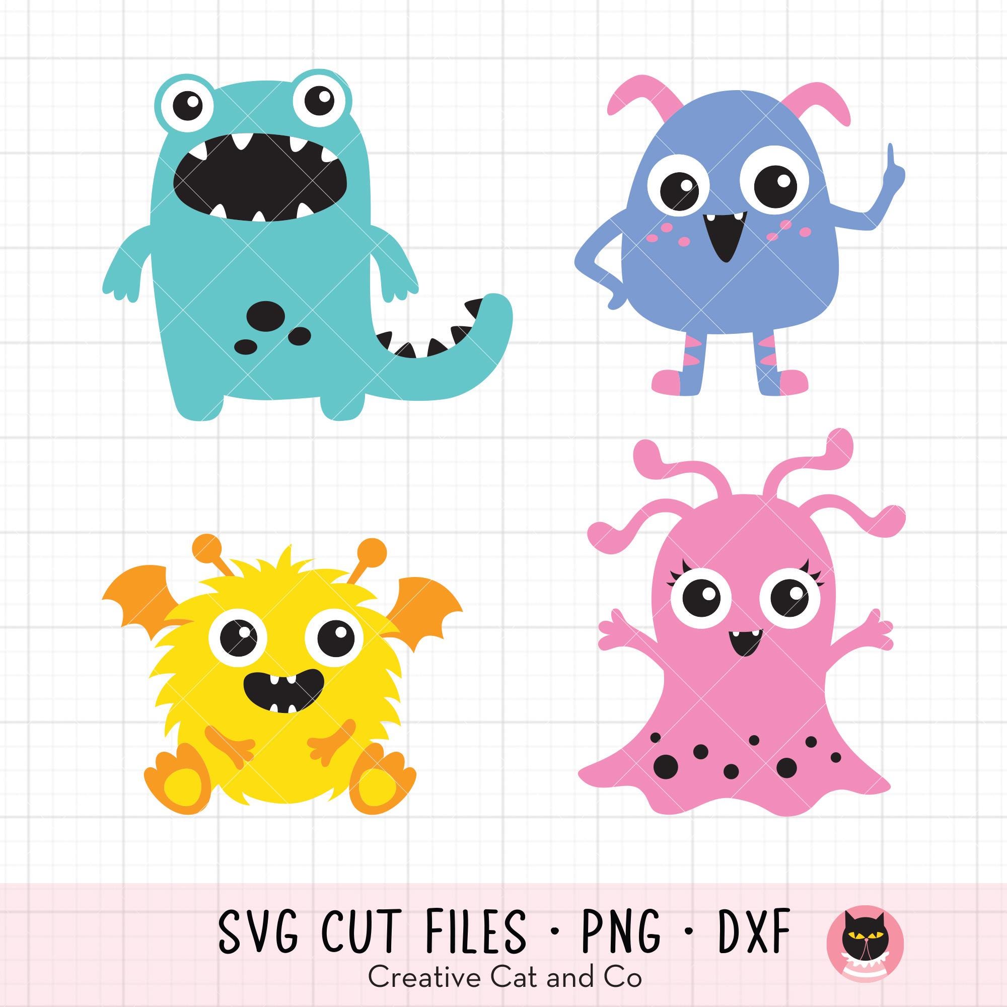 Cute Monster SVG PNG DXF Clipart | Kid Friendly Little Boy and Girl Monsters | Fun Hand Drawn Illustration | Cricut Cut Files