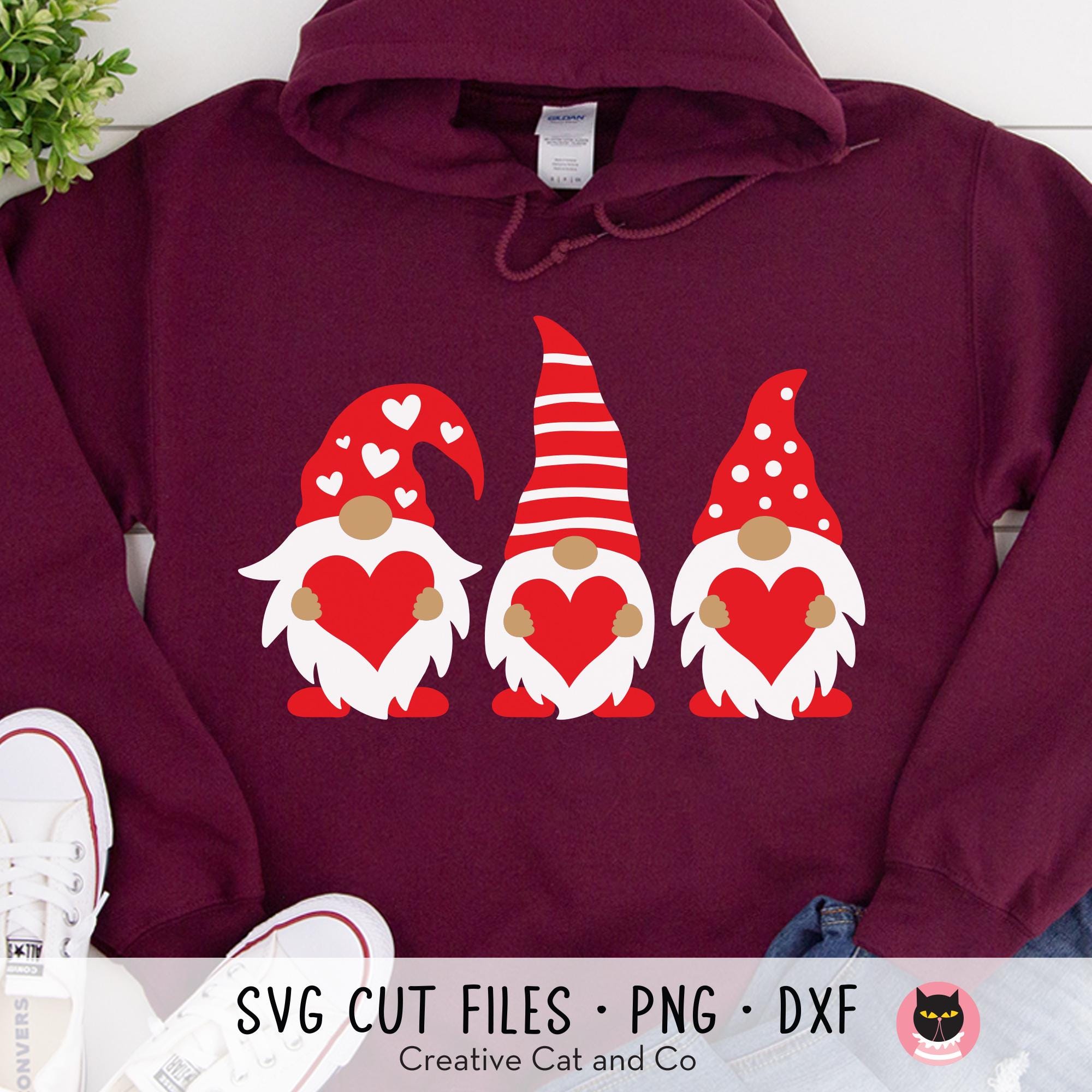 Valentines Day Gnome SVG PNG DXF Three Gnomes Holding Hearts Valentine ...