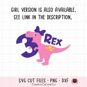 Tre Rex SVG PNG, 3 Rex Svg, 3-årsdag Svg, T Rex dinosaurie tre år gammal pojke födelsedag T-shirt DXF Cut-filer för Cricut bild 3