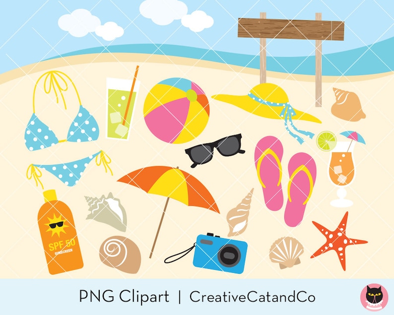 Summer Clipart Beach Clipart Beach Clip Art Summer Clip Art Etsy