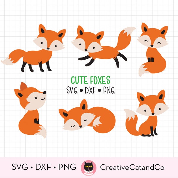 Fox SVG Bundle, Cute Fox Svg Png, Sitting Sleeping Standing Foxes Set Svg, Cut Files, Dxf, Png, Clipart, Cricut, Silhouette